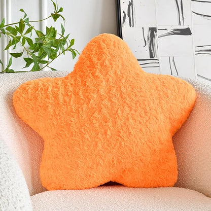 Star Pillow, 19.7" Star Shaped Plush Pillow for Couch Bed Sofa, Cute Decorative Throw Pillows with Soft Faux Fur Room Decor for Bedroom Living Room (Orange)