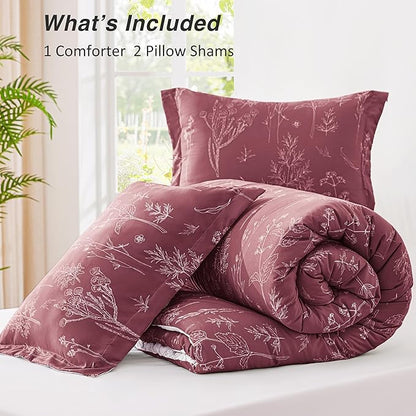 Love's cabin Vintage Rose Comforter Set King - King Size Comforter Set, 3 Pieces Cute Floral Bedding Sets for All Seasons,1 Soft Reversible Botanical Flowers Comforter and 2 Pillow Shams