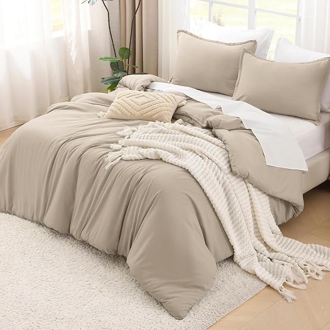 Litanika Khaki Comforter Set Twin/Twin XL Size, 2 Pieces Solid Bedding Comforter Set, All Season Down Alternative Bed Set (66x90In Comforter & 1 Pillowcase)