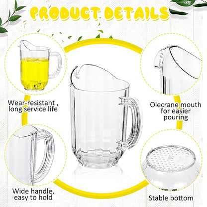 Tessco for you 3 Pcs Plastic Pitchers 60 Ounce Clear Restaurant Jug Large Water Pitcher Carafe Serve Milk Tea Juice Drink for Parties Container Dispenser Beer Jar (Classic)