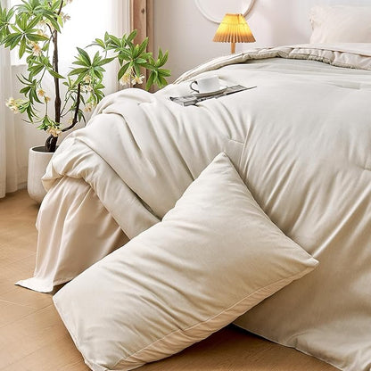 DECMAY Twin Comforter Set with Sheets, 5 Pieces Twin Comforter Set, Cationic Dyeing Bed in a Bag Bedding Set with Comforter, Flat Sheet, Fitted Sheet, Pillowcase and Pillow Sham (Twin, Gream) | twin comforter set, twin bedding set, twin bed in a bag