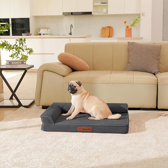 Orthopedic Dog Bed Medium Size Dog, Memory Foam Dogs Bed for Medium Dogs, Washable and Removable Microsuede Cover, Waterproof Liner, Non-Skid Bottom, 30x20x6 Inches, Dark Grey