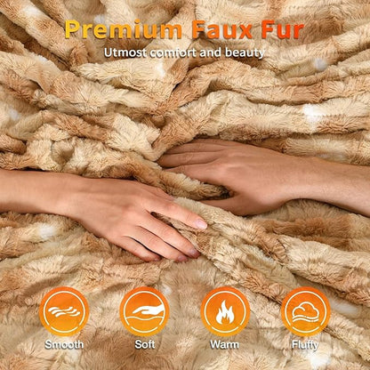 WOOMER Heated Blanket Queen Size 84" x 90", Electric Blanket with 0.5-12 Hours Timer & 10 Heating Levels, ETL Certified, Marble Blue Double-Sided Faux Fur, Machine Washable