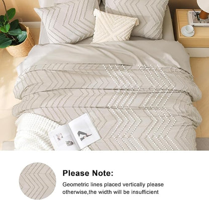 Litanika Queen Comforter Set with Sheets Beige - 7 Pieces Bed in a Bag Queen Chevron Tufted Complete Bedding Sets with Comforter, Sheets, Pillowcases & Shams