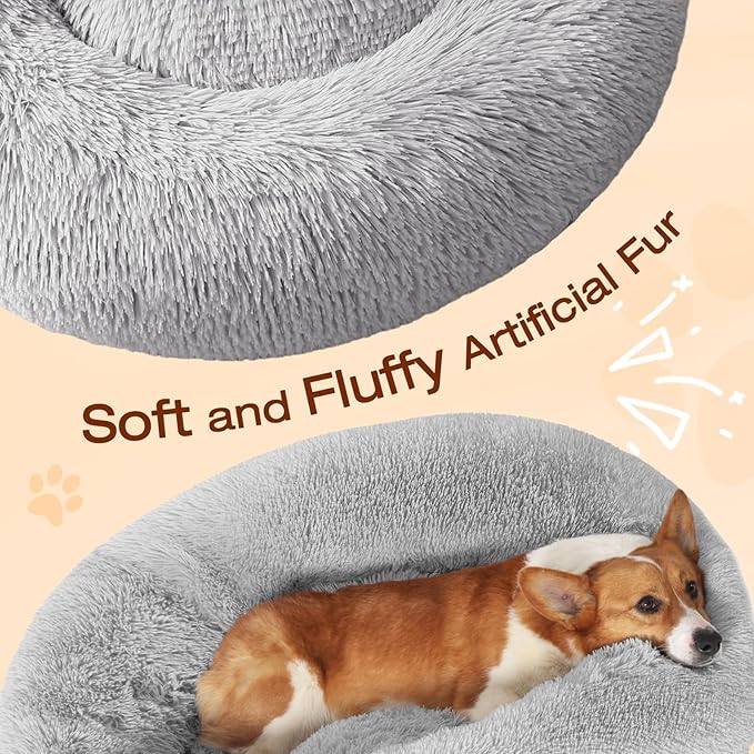 JOLLYVOGUE Dog & Cat Bed, Calming Anti-Anxiety Pet Bed for Small Dogs, Fluffy Donut Cushion for Small and Medium Pets (20") (Pack of 2)