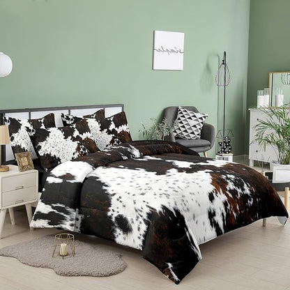 Tailor Shop 5PCS Cow Print Comforter Set Queen, Western Farmhouse Cow Print Bedding in A Bag