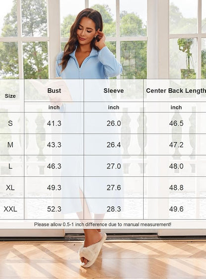 Ekouaer Women Zipper Robe Long Sleeves House Coat Soft Bathrobe Sleepwear with Pockets Housecoat Loungewear