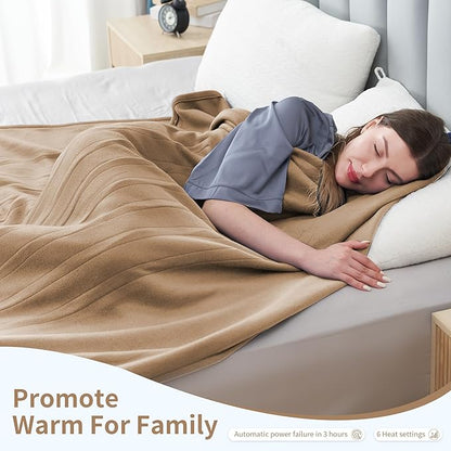 Electric Heated Blanket Full Size 72"x84",Fast Heating Throw, Soft Fleece for Bed & Sofa, 10 Hours Auto Off & 4 Heating Levels, Machine Washable, Gifts for Grandma & Family-Light Brown