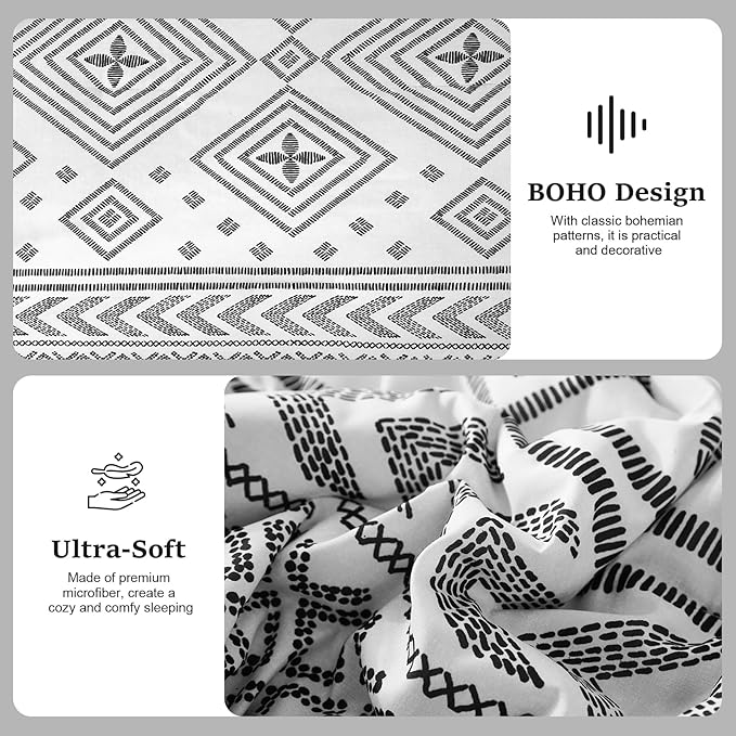 Yiran White Comforter Set King Size, Boho Aztec Comforter Bedding Set, 7 Piece Bed in a Bag King, Soft Microfiber Bohemian Striped Complete Bedding Set with Sheets for All Season