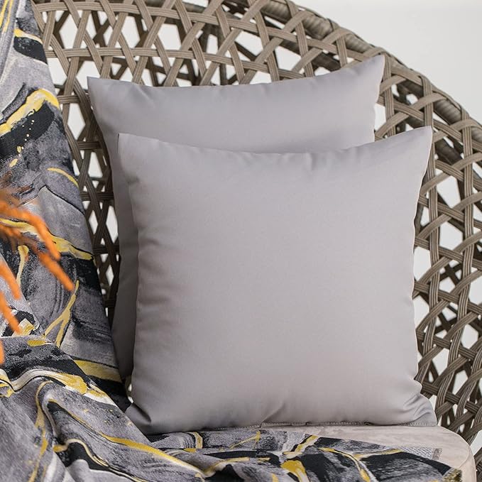 JMGBird Water-Resistant Outdoor Pillows Set of 2, 18x18 inch Durable Pure Grey Throw Pillows with Inserts for Patio Furniture