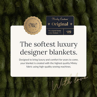 Minky Couture Hugs Blanket - Extra Plush Blanket for Premium Gifting - Stretchy Bubbled Cozy Throw - Silky Smooth - Durable & Machine-Washable - Travel-Friendly - Travel, Camp Green