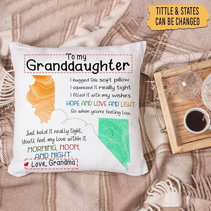 Hyturtle Personalized to My Granddaughter Pillow (Insert Included) Gifts from Grandma - Birthday for Granddaughter - State to State Custom Name Sofa Couch Cushion Home Decor Pillow