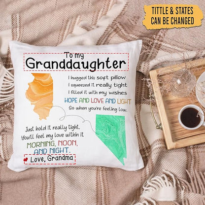 Hyturtle Personalized to My Granddaughter Pillow (Insert Included) Gifts from Grandma - Birthday for Granddaughter - State to State Custom Name Sofa Couch Cushion Home Decor Pillow
