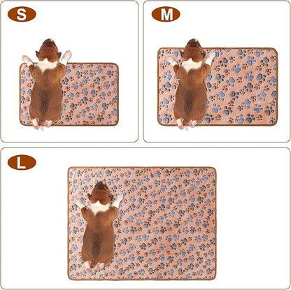 1 Pack 3 Blankets Super Soft Fluffy Premium Fleece Pet Blanket Flannel Paw Printed Throw for Dog Puppy Cat (Medium 30x20'', White, Pink, Blue)