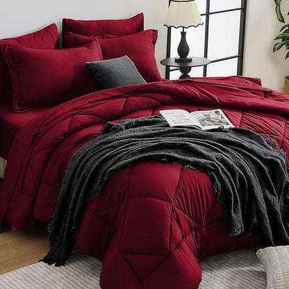 HEVUMYI Red Twin Comforter Set - 5-Piece All Season Bed in a Bag Twin, Ultra Soft Bedding Set with Comforter, Flat Sheet, Fitted Sheet, Pillowcases, Pillow Shams