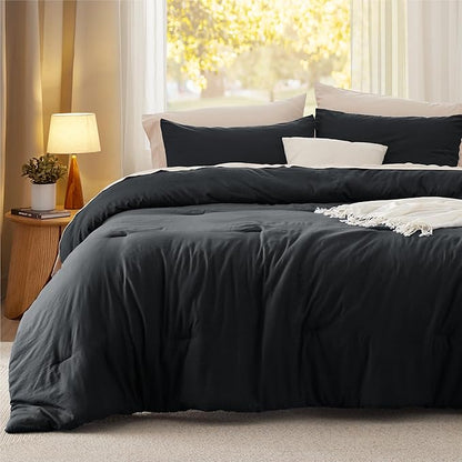 Bedsure California King Comforter Set, Black Soft Prewashed Bedding for All Seasons, 3 Pieces GentleSoft™ Bed Set, 1 Lightweight Comforter (104"x96") and 2 Pillowcases (20"x36")