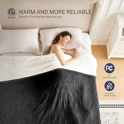Electric Blanket Twin 62"x84" Heated Electric Blankets 10 Heating Levels 12 Time Settings 8 Hours Auto Off Fast Heating and Overheat Protection ETL Certified Machine Washable,Black