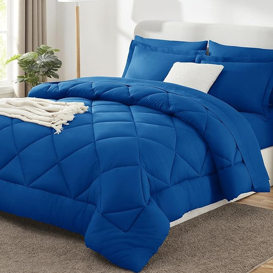 CozyLux King Size Comforter Set Classic Blue - 7 Pieces Bed in a Bag King, Luxury Soft Bed Set for All Seasons, Bedding Set with Down Alternative Comforter, Sheets, Pillowcases & Shams