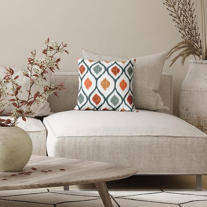 Americanflat 20x20 Throw Pillow with Sewn-in Insert - All-in-One Decorative Pillows - No Cover Needed - Soft and Durable Cushion for Bed or Sofa - Polyester - Deep Teal, Orange, Yellow and White