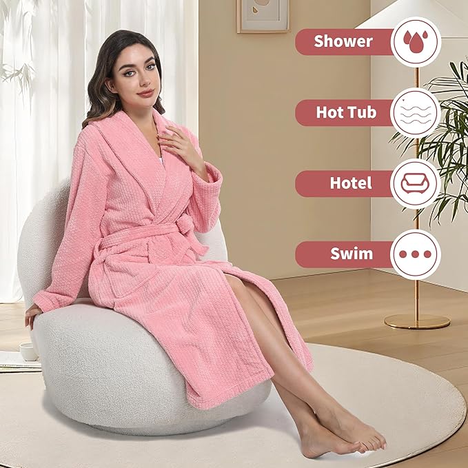 Women's Shawl Collar Bathrobe, Soft Long Towel Robes for Women - Super Absorbent Quick Dry yet Warm