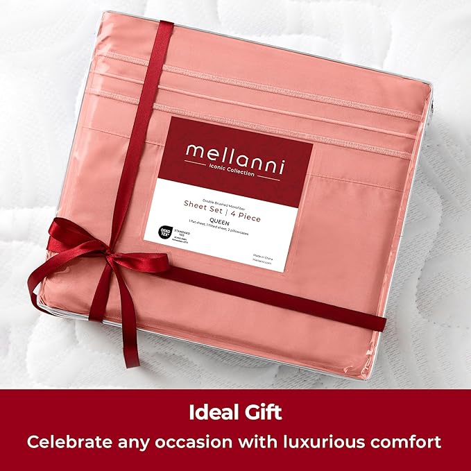 Mellanni Extra Deep California King Sheets - 4 PC Iconic Collection Bedding - Hotel Luxury, Ultra Soft, Cooling Bed Sheets - Wrinkle, Fade, Stain Resistant (Cal King, Coral)