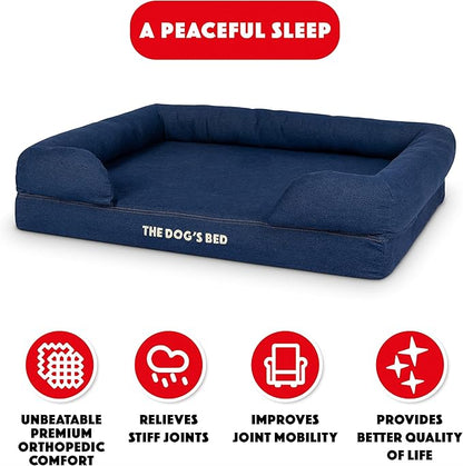 The Dog’s Bed Orthopedic Memory Foam Dog Bed with Bolsters, Oxford Fabric, Blue Denim, L