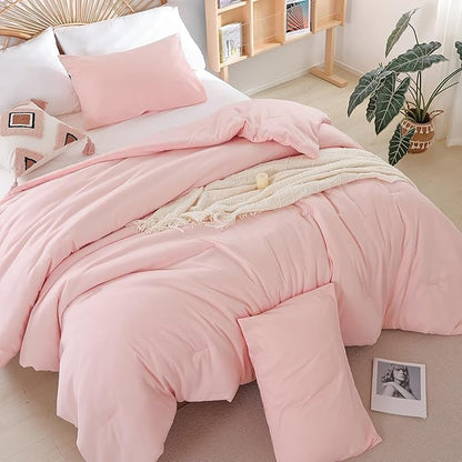 weigelia Super-Soft Micorfiber Comforter Set - Queen Size Blush Pink Lightweight Warmth Comforter for All Season Use, Machine Washable Pink Bedding Set (1 Comforter, 2 Pillowcases)