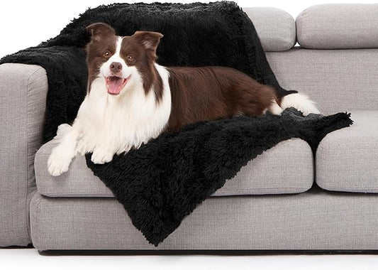 gogobunny Waterproof Dog Blanket for Couch & Furniture Protection - Super Soft Reversible Throw for Large Dogs & Cats, Calming Washable Fur & Sherpa Pet Blanket (40x50 Inch, Black)