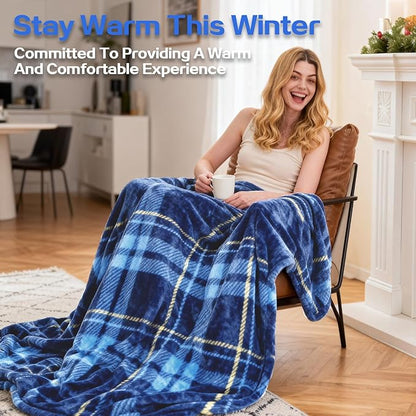Electric Blanket Heated Twin, Soft Flannel 62"x84" Plaid Heating Blanket with 8 Hours Auto Off 10 Fast Heating Levels Machine Washable Sherpa Heated Blanket with Overheating Protection