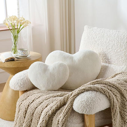 2PCS Throw Pillows Heart Pillow Home Decor Decorative Couch Pillows Bed Pillows Outdoor Pillows,White 9"*13"