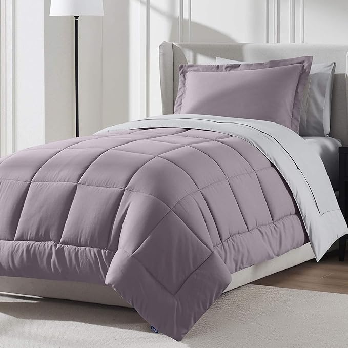 Nestl 5 Piece Twin XL Comforter Set – Dusty Purple Reversible Bed in a Bag – Complete Twin XL Size Bedding Set with Sheets, Pillowcase and Sham