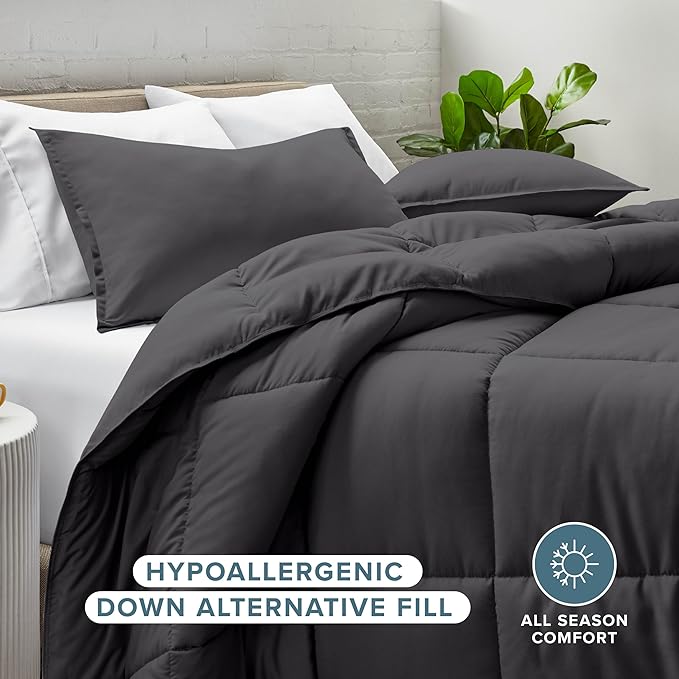 Bare Home Comforter Set - Full Size - Ultra-Soft - Goose Down Alternative - Premium 1800 Series - All Season Warmth (Full, Forged Iron Grey)