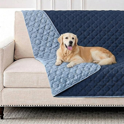 Waterproof Dog Blanket, Couch Cover for Dogs Washable, Reversible Dog Bed Cover, Couch Furniture Protector. (Dark＆Light Blue, 52 X 82 Inch - 1 Pack)