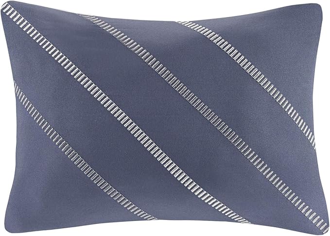 Intelligent Design Marsden Comforter Stripes Design Embroidered Toss Pillow Casual All Season Bedding Matching Sham and Complete Sheet Set, Twin, Blue/Grey 6 Piece