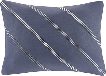 Intelligent Design Marsden Comforter Stripes Design Embroidered Toss Pillow Casual All Season Bedding Matching Sham and Complete Sheet Set, Twin, Blue/Grey 6 Piece