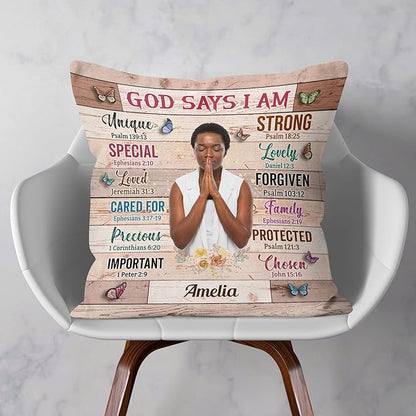 Macorner Personalized Photo Pillow (Insert Included) - God Says I Am Unique - Birthday Gifts for Daughter, Son, Kids - Daughter Gifts - Gifts for Nieces, Nephews - Self Care Inspiration Gifts