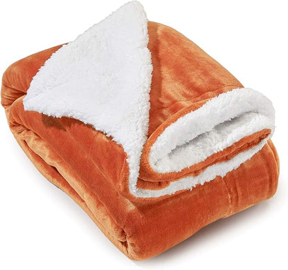 Genteele Sherpa Throw Blanket Super Soft Reversible Ultra Luxurious Plush Blanket, 60 x 70 inches, Burnt Orange/White