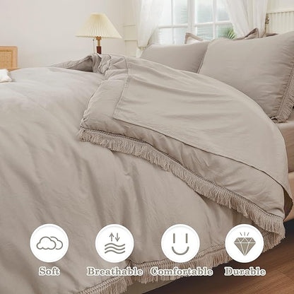Andency Wheat Full Size Comforter Set with Sheets - 7 Pieces Boho Tassel Bed in a Bag Soft Lightweight Bedding Sets, Wheat Fringe Bed Set with Comforter, Sheets, Pillowcases & Shams
