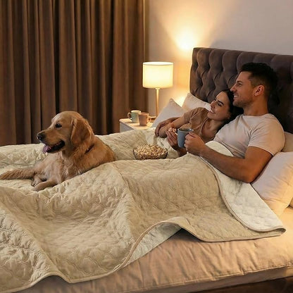 Waterproof Dog Blanket, Couch Cover for Dogs Washable, Reversible Dog Bed Cover, Couch Furniture Protector. (Dark＆Light Beige, 82 X 120 Inch - 1 Pack)