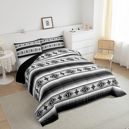 Erosebridal Rustic Farmhouse Bedding Comforter Sets Queen Boho Stripes Aztec Bedding Set Vintage Bohemian Mexican Comforter Set for Kids Adults Ethnic Southwest Tribal Bed Set Country Cabin Decor