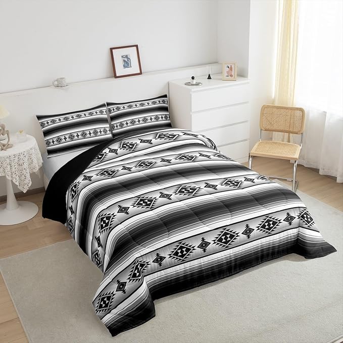 Erosebridal Rustic Farmhouse Bedding Comforter Sets Toddler Boho Stripes Aztec Bedding Set Vintage Bohemian Mexican Comforter Set for Kids Adults Ethnic Southwest Tribal Bed Set Country Cabin Decor