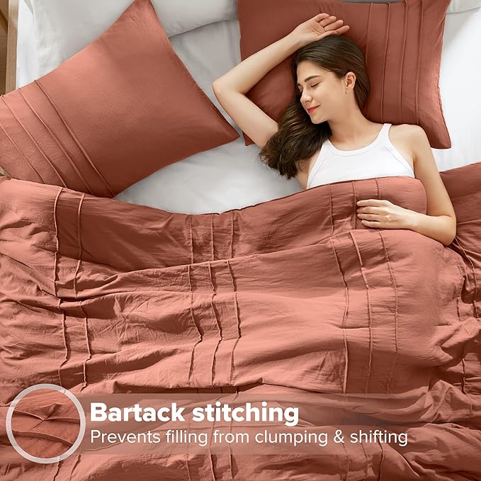 Comfort Spaces Clay Twin Size Comforter Set - 2 Pieces Pintuck Pleated Bedding Sets, All Season Lightweight, Extra Softness Pre-Washed Microfiber Twin Bed Set, Shams, Twin