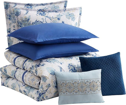 King Size Comforter Set 7 Piece Ultra Soft Fashion Printed Bedding Sets with Shams, Decorative Throw Pillows, and Pillowcases, King, Margolis