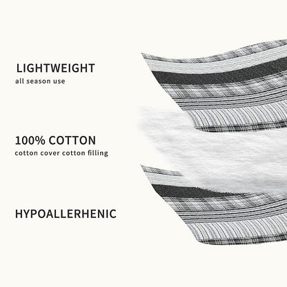 Homzard Quilts Queen Size - Black and White Queen Comforter Set, 100% Cotton Black Grey Striped Bedding Set, Lightweight Reversible Bedspread Set, 3 Piece All Season