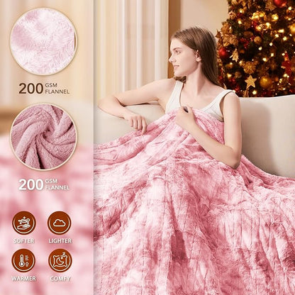 Homemate Electric Heated Blanket Twin Size - 62"x84" Heating Blanket Twin Size 1/2/4/6/8 Hours Auto-Off 10 Heat Level Over-Heat Protection Luxury Faux Fur Sherpa ETL Certification
