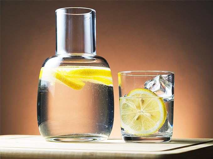 Glass - 2 Piece Water Set -Bedside Night Water Carafe/Desktop Water Pitcher - With Tumbler - European Quality - by Barski - Carafe is 24 oz. - Made in Europe
