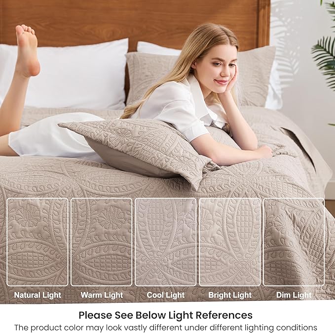 Love's cabin Quilts for Full Bed Burlwood Bedspreads Bedding Set - Lightweight Bedspread Comforter - Coin Pattern Bedding Coverlet for All Season - 3 Pieces (1 Quilt, 2 Pillow Shams)
