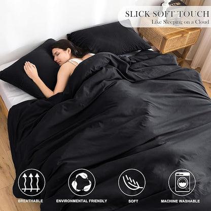 Ultra-Soft Black Twin Comforter Set, Washed Cotton 2 Piece Fluffy Lightweight Down Alternative Bedding Comforter for All Seasons - 1 Conforter and 1 Pillowcase - Twin/Twin XL Size Signal Dorm Kids Bed