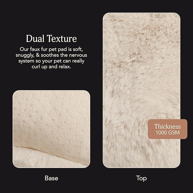UnHide Floof Pet Bed - Medium (28" x 10") - Extra Soft Dog Bed - Removable Faux Fur Cover - Machine Washable - Helps Ease Pet Anxiety & Provides The Perfect Sleep - Beige Bear
