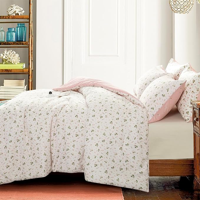 Floral Comforters Queen Size 3 Pieces Soft Cute Floral Bedding Comforter Sets Garden Style Pink Flower Print Botanical Flowers Comforter Set for All Seasons 1 Comforter and 2 Pillowcases